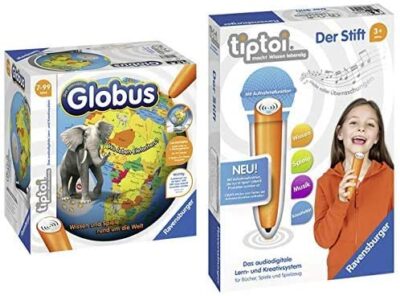 Ravensburger 00787 – Tiptoi Interaktiver Globus 17, Spiel & Tiptoi 00801 Der Stift
