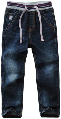 LAPLBEKE Jungen Jeans Kordelzug Bund Jeanshose Straight Fit Denim Hosen für Kinder Blau