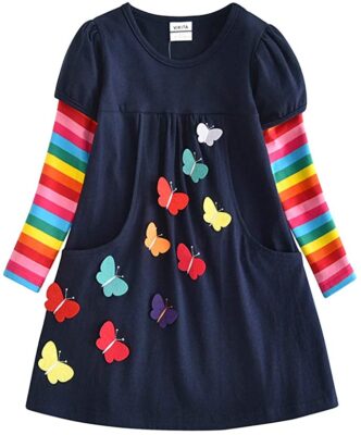 VIKITA Mädchen Kleider Streifen Langarm Baumwolle Herbst Winter T-Shirt Kleid Gr. 80-128