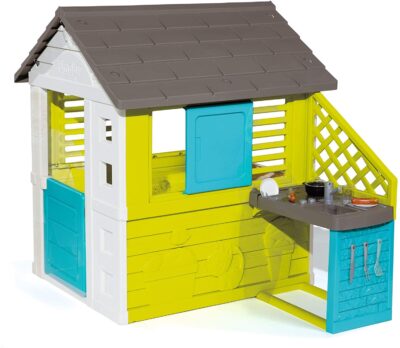 Smoby – Pretty Haus – Spielhaus für Kinder für drinnen und draußen, mit Küche und Küchenspielzeug (17 teilig), Gartenhaus für Jungen und Mädchen ab 2 Jahren