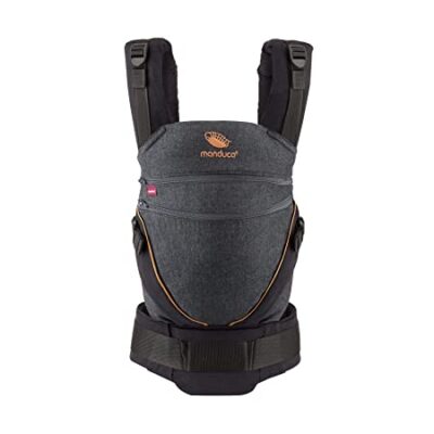 manduca XT/denimblack-toffee/All-In-One Babytrage für Neugeborene mit verstellbarem Sitz, 3 Trage Positionen, flexibles Tragesystem, Bio-Baumwolle, für Babys & Kinder von 3,5 bis 20kg (schwarz)