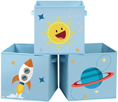 SONGMICS Aufbewahrungsboxen, 3er Set, Stoffboxen, Spielzeug-Organizer, faltbar, mit 2 Griffen, für Kinderzimmer, Spielzimmer, Schlafzimmer, 30 x 30 x 30 cm, blau RFB001B03