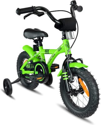 Prometheus Kinderfahrrad 12 Zoll Jungen Mädchen Grün Schwarz ab 3 Jahre mit Stützräder und Rücktritt – 12zoll BMX Modell 2019